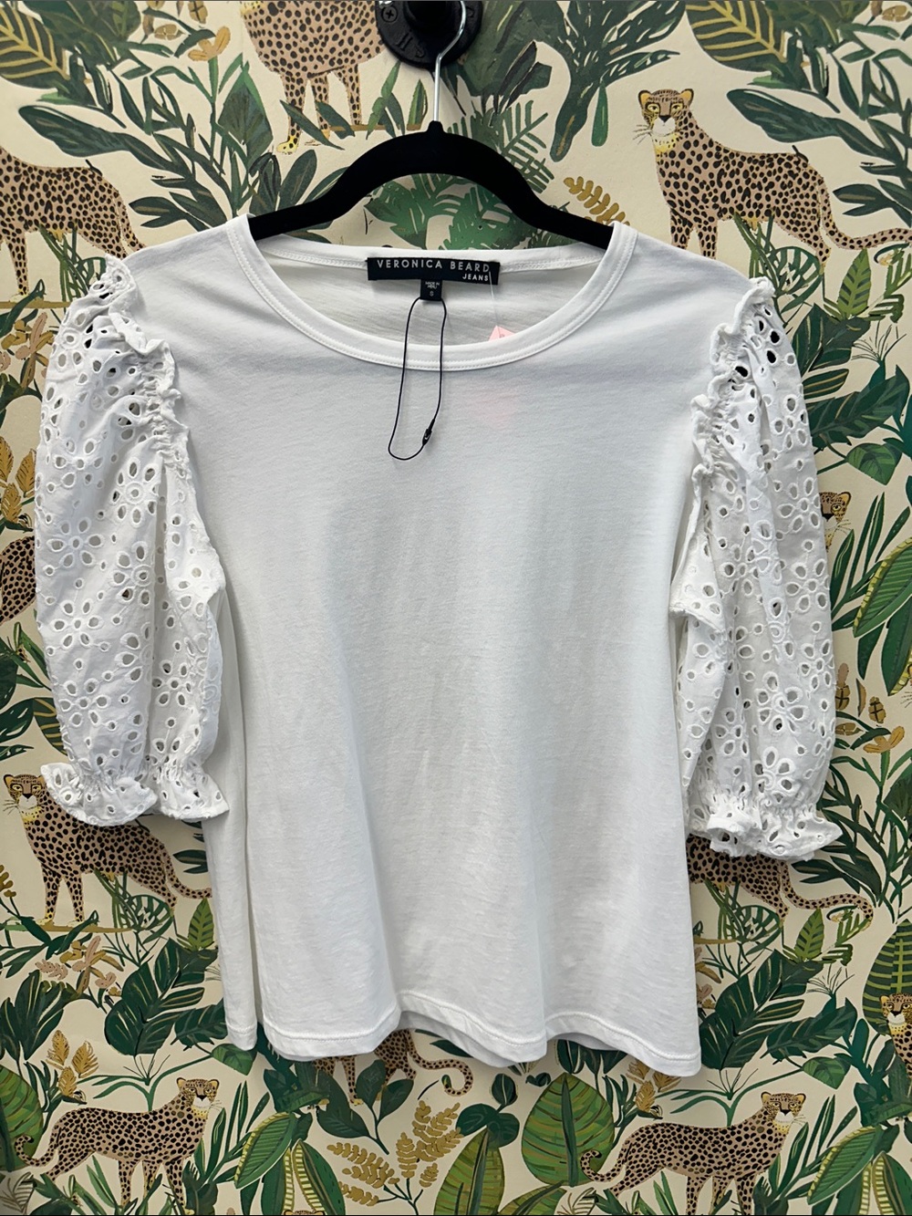 Veronica Beard White Eyelet Puff-Sleeve Top